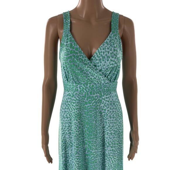 J. McLaughlin Blue Cheetah Print Karla Catalina Cloth V Neck Maxi Dress - Picture 3 of 9